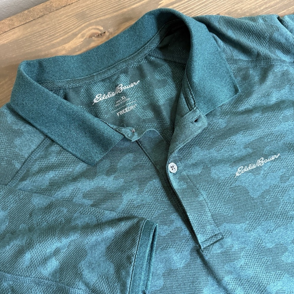 Eddie Bauer Men's XL Green Camo Short‎ Sleeve Polo Shirt Top Golf Tennis